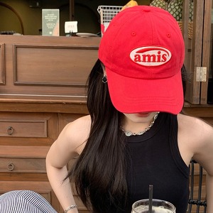 Amis Red Baseball Cap For Women Cotton Yarn Embroidery Soft Top Casual Summer <b>Hat</b> Large Head Circumference - Product Image 2
