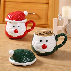 Jolies tasses en céramique de Noël avec couvercles, tasses à eau pour couple, pour la maison - Product Image 2