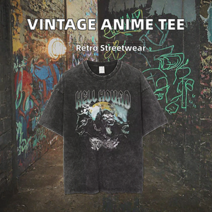 Acid Wash Drop Shoulder T Shirt <b>Vintage</b> Streetwear <b>Graphic</b> Men Cotton Oversized <b>Tee</b> - Product Image 2