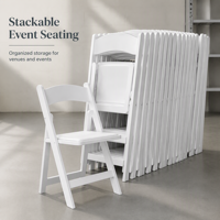 Chaise pliante en résine plastique blanche, empilable, pour extérieur, jardin, mariage, événement, imperméable et résistante aux UV, avec structure en acier.