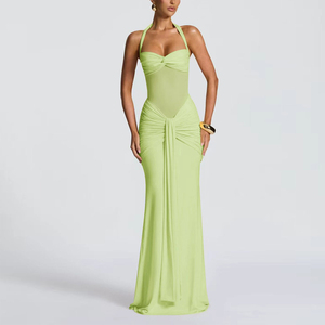 Vestido de noche elegante con pliegues y lazo para mujer, estilo europeo y americano 2026, con cuello envolvente a la moda y falda completa sexy - Product Image 6