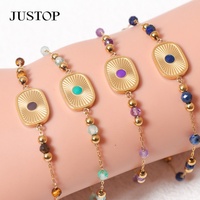 Bracelet à breloques JUSTOP fantaisie en pierres précieuses turquoise, plaqué or 18 carats, en acier inoxydable, unisexe, motif boule, tendance
