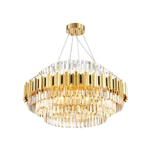 Good Quality Modern Design Iron Round Crystal Chandelier Big Hotel Decorative Golden Chandelier Light