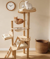 Arbre à chat intégré avec griffoir, grande structure en bois pour chat, maison, poteau à griffer, étagère capsule spatiale, gain de place
