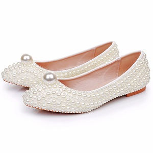 Décolleté a punta piatta da <span class=keywords><strong>donna</strong></span> scarpe singole comode a bocca bassa con perline a sfera di grandi dimensioni scarpe da sposa da sposa per la sera - Product Image 4