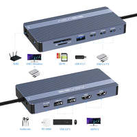 Station d'accueil USB-C 14-en-1 avec double HDMI 4K 60Hz, triple affichage MST, hub USB-C 10 Gbit/s, PD 100W, RJ45 pour ordinateurs portables Windows et macOS