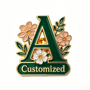 Pin Personalizado de Aleación de Zinc con Esmalte Duro, Inicial Floral, Regalo Promocional para Aniversario o Año Nuevo - Product Image 3