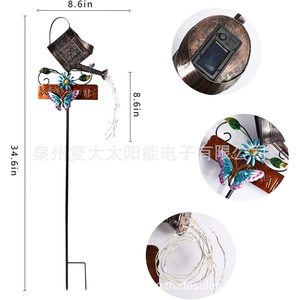 Solar Garden <b>Light</b> Watering Can Led With Welcome <b>Sign</b> Outdoor Solar Powered Iron Stake Lamp - Product Image 5