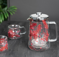 Presse à café en verre à double paroi avec fleurs séchées incrustées, verre borosilicate de haute qualité, capacité de 1000 ml, couvercle en acier inoxydable, compatible lave-vaisselle