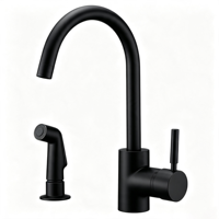 Keran Dapur Modern Kuningan Padat Dengan Semprotan Samping Hitam Matte, Keran Mixer Satu Gagang Untuk Hotel dan Dapur Rumah