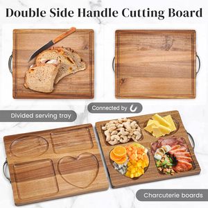 Planche à découper en bois d'acacia grande taille pour cuisine, avec rainures pour jus, planche à charcuterie, planche de service alimentaire, planche à hacher pour la préparation des repas - Product Image 3