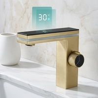 Robinet de lavabo intelligent à affichage numérique LED, mitigeur eau chaude et froide avec capteur tactile et lumière d'ambiance pour salle de bain d'hôtel