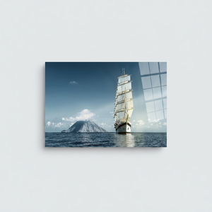 Printed <b>Canvas</b>: Coastal Sailing Ship <b>Wall</b> Art - Elegant Seascape Decor,TEMPERED GLASS ART - Product Image 2