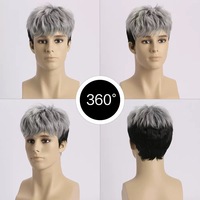 Perruque Homme Tendance Européenne et Américaine, Courte, Couleurs Mixtes, Style Texturé, Volumineuse, Cheveux Raides, Élégante, Moelleuse, en Fibre Synthétique