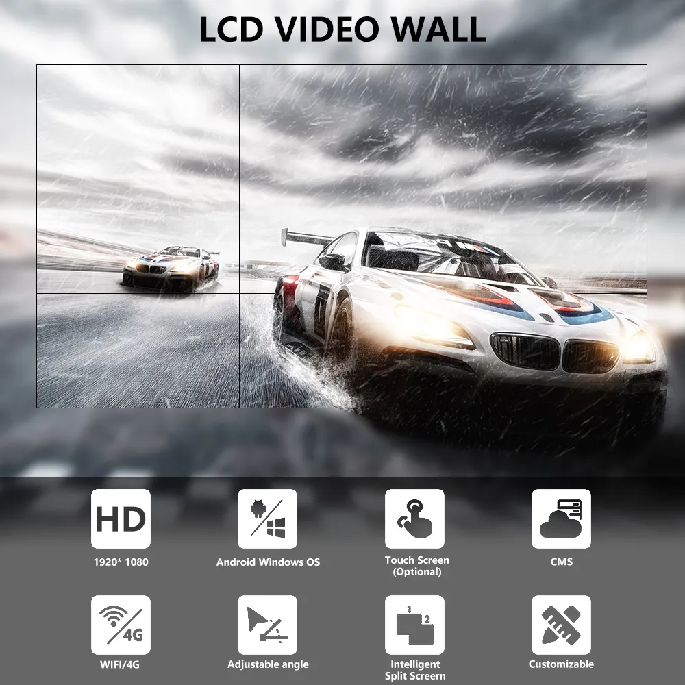 4K 46 Zoll Digital Signage Werbe bildschirm für eine Wand 0,88mm 3,5mm 8mm Baustein Spleiß bildschirm FHD LCD Videowand