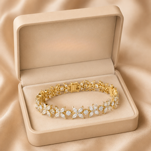 Bracelet floral en or 22 carats avec cristaux Swarovski, bijoux de luxe pour femmes, à porter au quotidien, bracelet de fête, bracelet tendance - Product Image 5