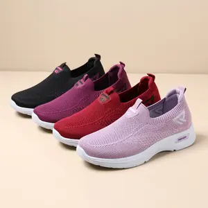 Knit Upper Lightweight PU sole casual breathable jogging tennis gym sports shoes loafers Women's shoes