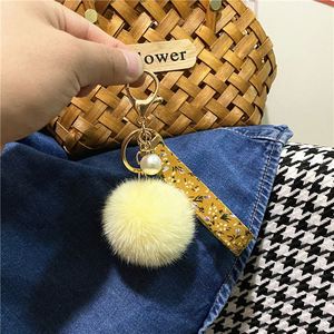 Wholesale New Style Soft Fur Ball Keychain with Pearl Lanyard Cute Plush Pendant for Women Ladies <b>Bag</b> Purse Charm Accessories - Product Image 2