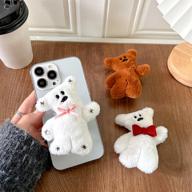 Adjustable Universal Mobile Phone Holder with Cute Plush Toy Cartoon Design Customizable Phone Strap & Finger Holder