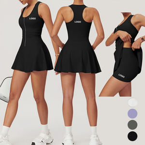 Conjunto Deportivo de <span class=keywords><strong>2</strong></span> Piezas para Mujer, OEM ODM, Top Deportivo con Media Cremallera y Espalda Cruzada, Shorts, Ropa Deportiva, Falda de Golf, Vestido de Tenis - Product Image 4