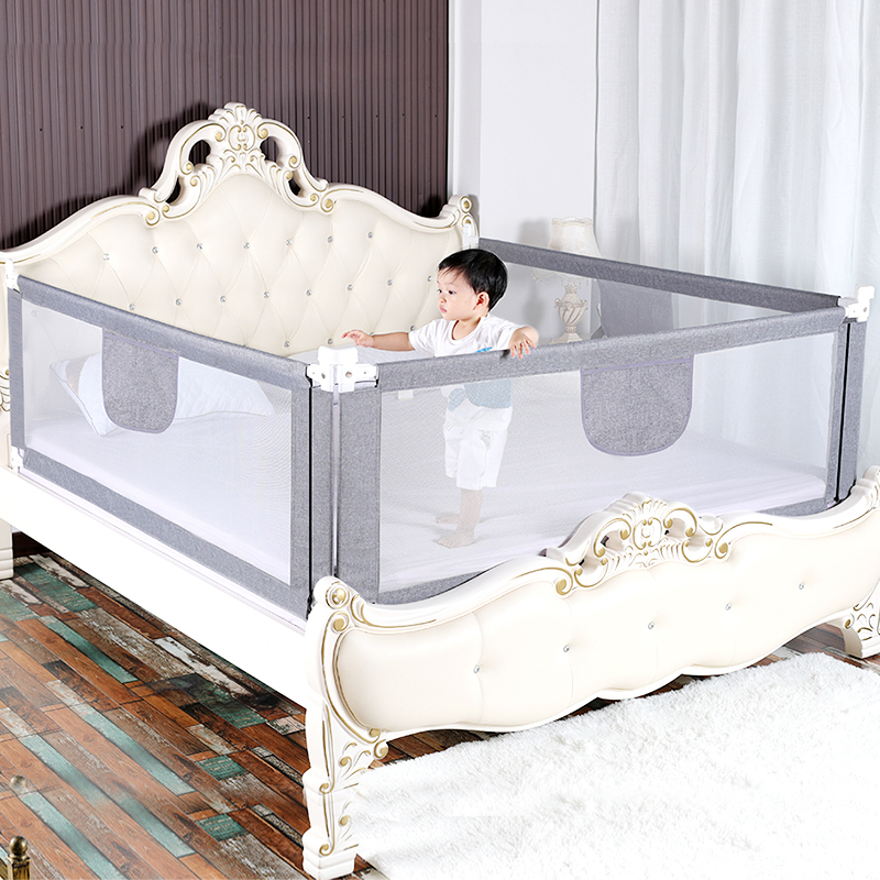 Ikodm Barrière De Lit Pour Enfant Et Bébé - 2x200cm + 1x180cm, Hauteur Réglable 64-96cm, Protection Anti-Chute Gris