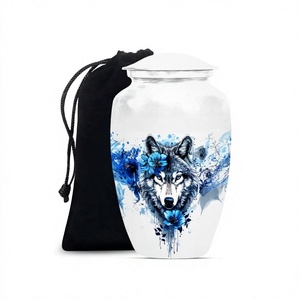 Urna para adultos de cremación de lobo Aurora grande de alta calidad para cenizas humanas, urna funeraria decorativa de tamaño completo con bolsa de terciopelo gratis - Product Image 1