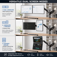 Support ergonomique pour moniteur et ordinateur portable avec bras à ressort à gaz et colonne en acier haute pour postes de travail de bureau