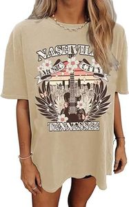 Camiseta Oversize de Música Country de Nashville para Mujer, Estilo Casual, Ajuste Holgado, Anti-Pilling, Estampado Personalizado, Ideal para Verano - Product Image 5