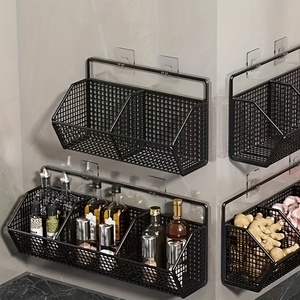 <span class=keywords><strong>Panier</strong></span> de rangement mural pour cuisine en fil métallique durable pour épices, ail, oignons, légumes – Outil idéal pour le nettoyage de la vaisselle - Product Image 2