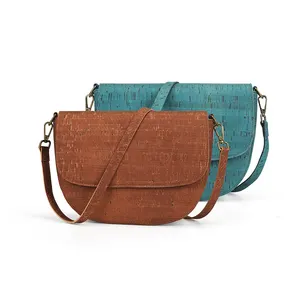 Vintage High Quality Eco Friendly Vegan fashion Large Half Moon cork synthetic leather Saddle Bag in Tan