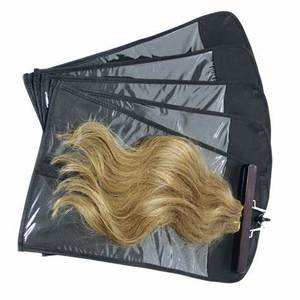 Tas Wig kain Oxford kemasan ekstensi rambut dengan jendela PVC dan ritsleting sisi ganda tas setelan portabel antiselip