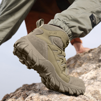 Bottes de sécurité pour hommes à haute tige, imperméables, résistantes aux chocs, avec embout en acier, en microfibre, en daim PU, en cuir et en maille