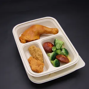 Boîte jetable en arc de maïs, boîte à lunch à 3 compartiments, sachets biodégradables pour aliments rapide, assiette à emporter, pièces