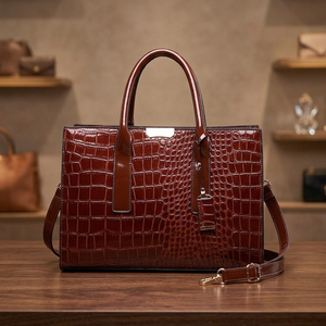 Bolso de Mano de Moda para Mujer, Color Marrón, de Cuero Genuino, Impermeable y Duradero, Marca BS INTERNATIONAL, con Cierre de Cremallera, Estilo Bandolera - Product Image 4