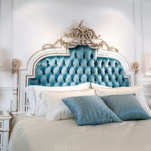 Cama Doble Xingchen Azul con Revestimiento de Madera Maciza con Incrustaciones de Chapa de Madera, Estilo Francés Moderno, para Dormitorio Suave de Villa, para JEELIAN, Dormitorio de Estilo Francés Moderno - Product Image 3