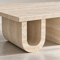 MEUBLES JIAMEIJIA |   Table basse carrée effet travertin avec piétement en U