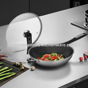 Poêle wok antiadhésive en acier inoxydable 304 véritable Batterie de cuisine plate sans fumée compatible avec l'induction pour un usage domestique - Product Image 5