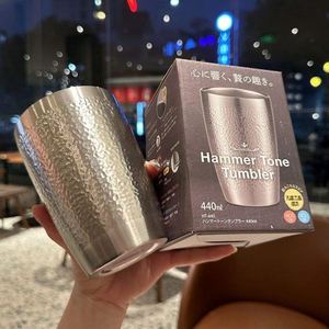 304 Stainless Steel <b>Double</b> <b>Wall</b> Inner Liner Hammered Texture Cup Portable Drinking Mug for Home Outdoor - Product Image 6