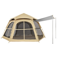 Tente automatique hexagonale 4 saisons à une chambre |   Oxford noir enduit 280x240cm |   Tente de camping imperméable et résistante au soleil, installation rapide, 3000 mm