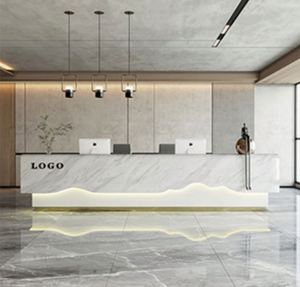 Light Luxury Arc Bar Counter Solid Wood Beauty Salon Cashier Desk Company Reception Desk <b>Small</b> Shop Service Counter - Product Image 1