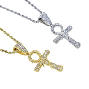 Bijoux animaux glacés en argent plaqué or pour hommes 5A zircone cubique cz plein diamant corss serpent pendentif collier - Product Image 2