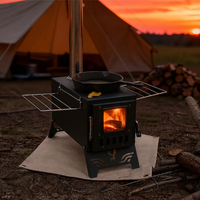 Poêle de camping pliable noir mat à bois, portable, pour cuisson en extérieur avec ouverture supérieure, pieds de support stables et coupe-vent