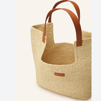 Sac de plage en raphia naturel avec logo personnalisé Sac à main d'été durable avec poignée en cuir pour femmes et détaillants