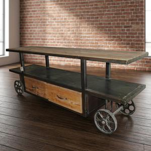 Modern Industrial Antique Eco-Friendly Durable Iron Metal Service <b>Trolley</b> Wheels Home Furniture for Hotel Villa Apartment - Product Image 2