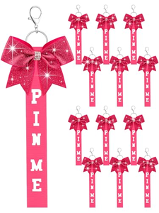 Porte-clés personnalisé avec logo d'usine, ruban scintillant, strass et nœud pour l'esprit d'équipe scolaire et les cadeaux sportifs - Product Image 1