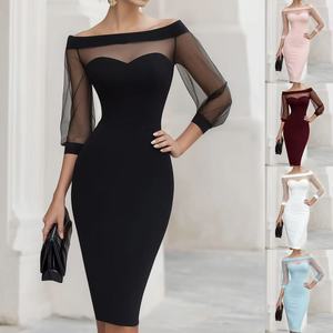 Nuovi Abiti da Sera Economici 2026 per Donna, Stile Sirena con Spalle Scoperte e <span class=keywords><strong>Maniche</strong></span> <span class=keywords><strong>Lunghe</strong></span>, <span class=keywords><strong>Nero</strong></span> e Bordeaux - Product Image 2