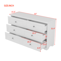 Commode en bois élégante Sunrise à 6 tiroirs, style rétro, armoire de rangement avec poignées métalliques pour chambre à coucher, blanc