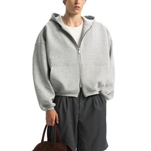 Sweat-shirt à capuche pour homme, coupe ample, 600 grammes, 100% coton, à double fermeture éclair, couleur unie, style streetwear, vente en gros - Product Image 4