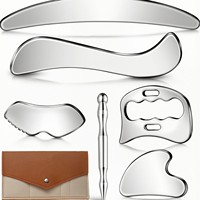 Outil Gua Sha en acier inoxydable, 6 pièces, kit de massage par grattage pour la relaxation musculaire, outils de physiothérapie pour tout le corps avec pochette de rangement