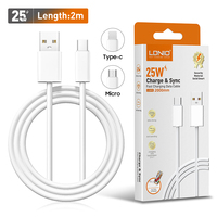Câble USB de Recharge Rapide LDNIO LS891 25W en PVC Multi-Chargeur avec Connecteurs Lightning, Type-C et Micro-USB pour Téléphones Portables